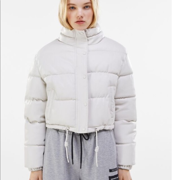 Bershka Faux Leather Puffer Puff Crop 